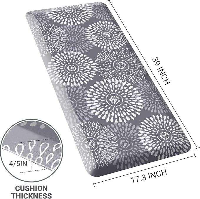 LuxStep Kitchen Mat Waterproof Kitchen Rugs for Floor Cushioned Anti-Fatigue Mat Non-Slip Standing Desk Mat Comfort Floor Mats for House Sink Office 17.3" x 39"-4/5 Inch Grey