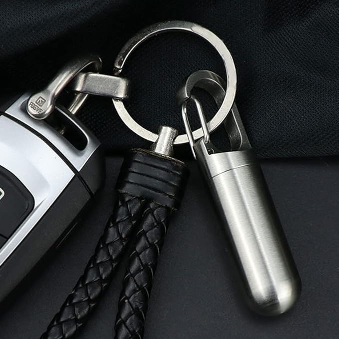 Stainless Steel Pill Container, Sealing Waterproof Portable Keychain Pill Holder Keychain Pill Holder for Outdoor Travel Purse