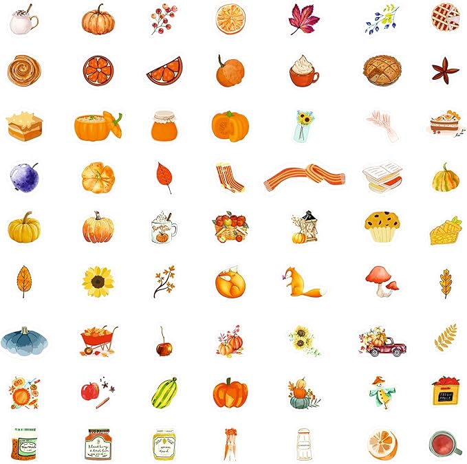 BulbaCraft Fall Stickers, Autumn-Themed Stickers with Pumpkins, Leaves, Animals & More – Perfect for Scrapbooks, Crafting, Laptops – Durable, Easy Peel-Off, Gifts for Women & Men