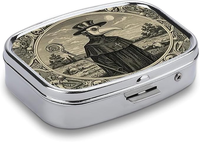 Metal 2 Compartment Pill Organizer Travel Friendly Portable Compact Pill Box Cute Pill Case,for Pocket Wallets Daily Portable Medicine Vitamin Tablet Storage (Doctor)