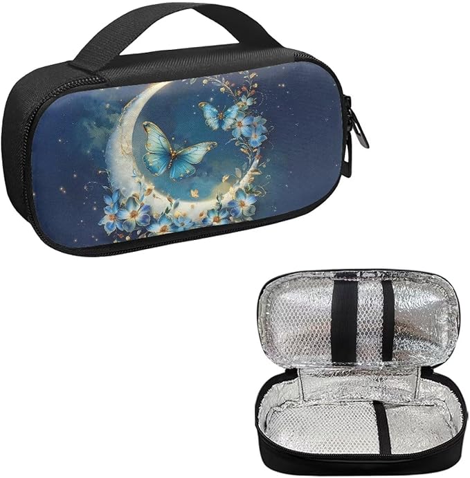 Blue Butterfly Moon Insulin Cooler Travel Case for Insulin Pen Sturdy Medical Cooler Bag Insulin Storage Bag for Diabetes and Other Diabetic Supplies for The Daily Life and Trip