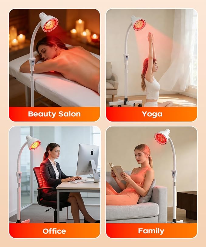 LHCYLDQ 275W Infrared Light Therapy Lamp - Red Near Infrared Heat Lamp for Joint Muscle Pain, Adjustable Standing Lamp Head with Freely Adjustable Temperatur(White)