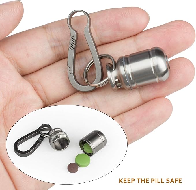 TISUR Portable Pill Cases, Metal Titanium Pill Holder Pocket Pill Box Keychain Waterproof Pill Bottle Medicine Organizer Case Container for Travel Purse Outdoor Camping