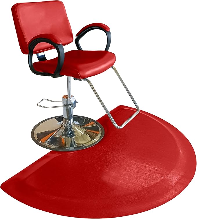 Rhino Mats, Rhino Hide Salon Mat, Non-Slip Standing Cushioned Comfort Anti-Fatigue Mat for Salon, Barbershop, or Spa (Red Semi-Circle, 3' x 5' x 7/8")