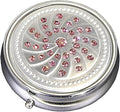 Sparkling Pink Gemstones Silver Pill Box – Round 3-Compartment Metal Pill Organizer, Compact 2-Inch Travel Pill Case for Purse or Pocket