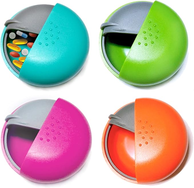 INVODA Travel Pill Organizer Cute Round Pill Box for Purse Compact Medicine Container for Pills, Fish Oil, Vitamins & Supplements
