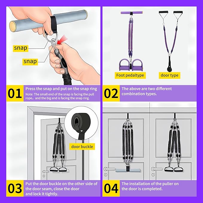 Multifunction Tension Rope, 2 Tubes Stretch Yoga Pedal Tension Strap, Adjustable Resistance, Tension Rope Fitness Equipment
