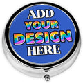 Custom Pill Case, Medicine Pill Box Organizer Container Travel Pill Holder Vitamin for Purse Med Wallet Portable Mini Pastillero Round, Deep Blue, Customized Gifts