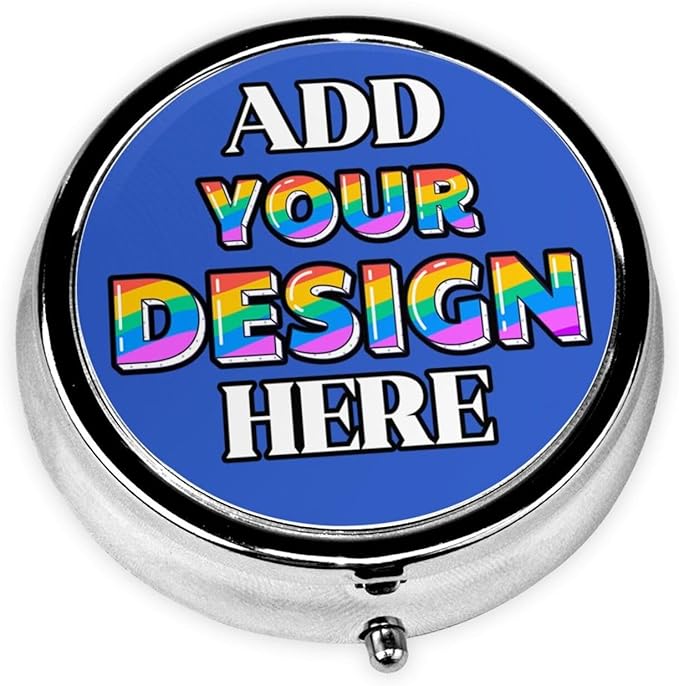 Custom Pill Case, Medicine Pill Box Organizer Container Travel Pill Holder Vitamin for Purse Med Wallet Portable Mini Pastillero Round, Deep Blue, Customized Gifts