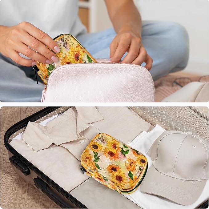 Flower Sunflower Pattern Pill Case Travel Pill Organizer Weekly 7 Day Portable with Zipper Medicine Box Pill Case for Vitamins, Birth Control,Fish Oils,Medication, Supplements