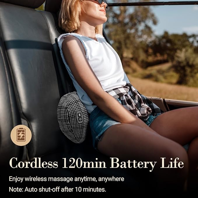 Back Massager for Pain Relief, Birthday Day Gifts for Women Men FSA Eligible HSA, Cordless 120min Neck and Back Massager, Plush Skin-Friendly Kneading Massage Pillow for Full Body Relaxation