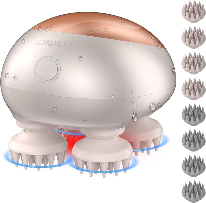 Electric Scalp Massager, Portable Head Stress Relax,IPX7 Waterproof Rechargeable Head Massager Scalp Stress Relax, Body for Deep Cleansing, Relief, Hair Growth (Gold)