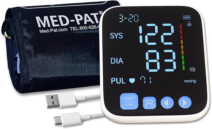 Med-Pat BP-S Arm Blood Pressure Monitor - 4.7" HD LCD Screen - 2 Users x 300 Memories Plus Guest Mode - Irregular Heartbeat Detection - Hold Still Indicator - Portable Square Design
