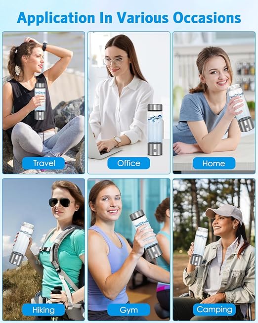 AMIR Portable Hydrogen Water Bottle, 460ml Hydrogenated Water Bottle Generator, Rechargeable Ionizer Machine with SPE/PEM Technology, 3-Min Quick Electrolysis, for Fitness, Travel, Home & Office