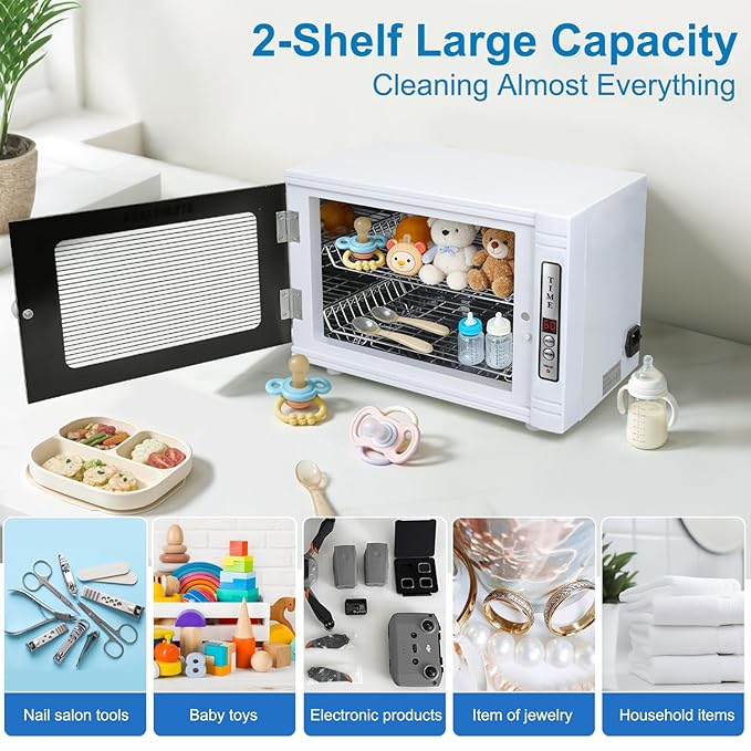 Nail Tool Cleaning Machine, 12L High Capacity Multi-Functional Nail Cleaner Box Manicure Tool Cleaning Cabinet Salon Equipment for Spa Beauty Home Metal Tools With Replaceable Lamp