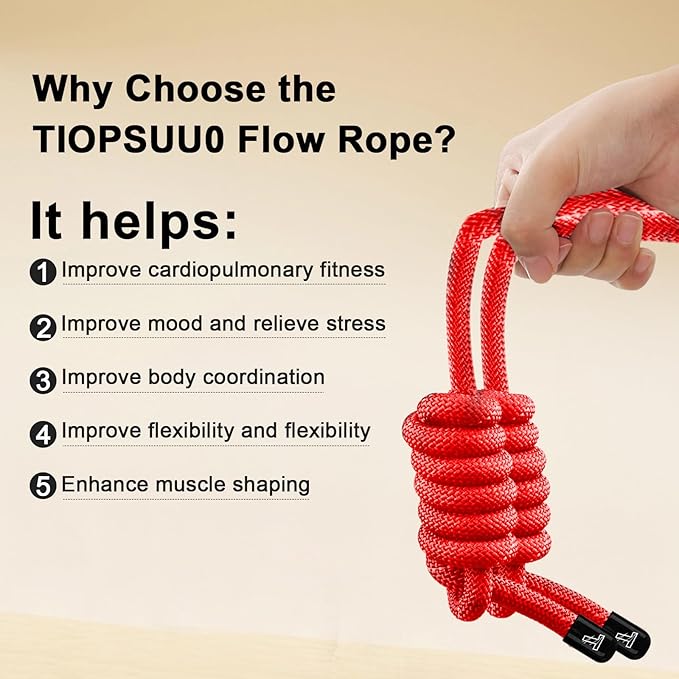 Flow Rope Exercise Jump Rope For Fitness, Working Out, Flow with 9 Ft Adjustable Double Woven Workout Rope For Men, Women, Beginners' Training – Indoor & Outdoor Cardio