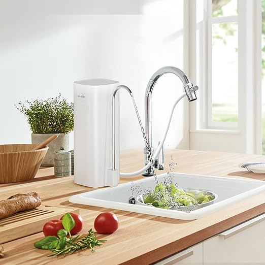 Countertop Water Filter, 8000 Gallons Alkaline Water Filtration System for Sink Faucet, Reduces 99.99% Chlorine, Heavy Metals, Bad Odor, OM-CF02 Included 1 Filter