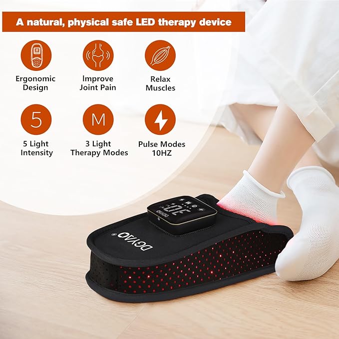 TUOB Red Light Therapy for Foot Pain Relief, Near Infrared Light Therapy Device with 4000 mAh Power Bank, Red Infrared Light Foot Therapy Double Side Pad Slipper Full Cover Feet Toes Instep