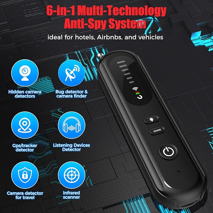 Hidden-Camera-detectors Portable-Bug Detector&Camera Finder-GPS Tracker Detector-Upgrad-Anti-spy Camera Finder-mini RF Signal Scanner-spy Device Detector for Travel,Office/Hotel/car-Black