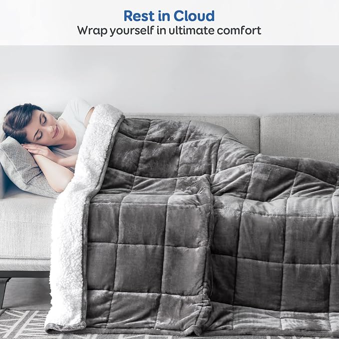 Cottonblue Sherpa Fleece Weighted Blanket 15 Pounds Queen Size 60” x 80 Heavy Weighted Blankets for Adults Perfect for 150-210 lbs, Soft Cozy Fuzzy Blankets 60x80 inches, Idea Gifts, Gray