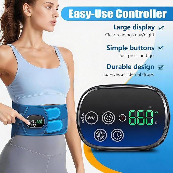 Red Light Therapy Belt for Back & Waist, 660nm 850nm Wearable Red Light Belt with Heat & Vibration, Rechargeable 5000mAh Cordless Heating Pad, 46 LEDs