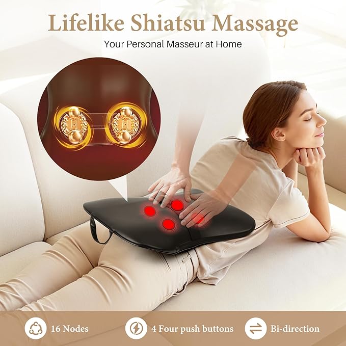Wireless 2000mAh Shiatsu Neck and Back Massager with Heat,3D Kneading Up & Down Rolling for Neck, Back,Shoulder Pain Relief,Portable Deep Tissue Massage Pillow for Home,Office,Car Use,Gift for Mom&Dad
