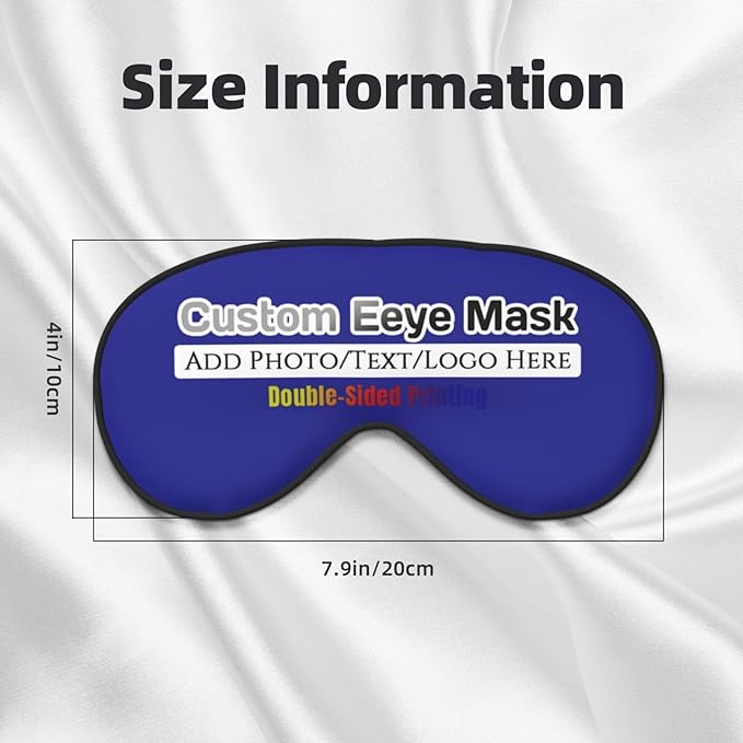 Personalized Eye Mask Add Picture Text Image Logo Custom Travel Sleeping Masks for Home Office Customized Sleep Mask for Men Women Blocks Light Adjustable Strap Blue