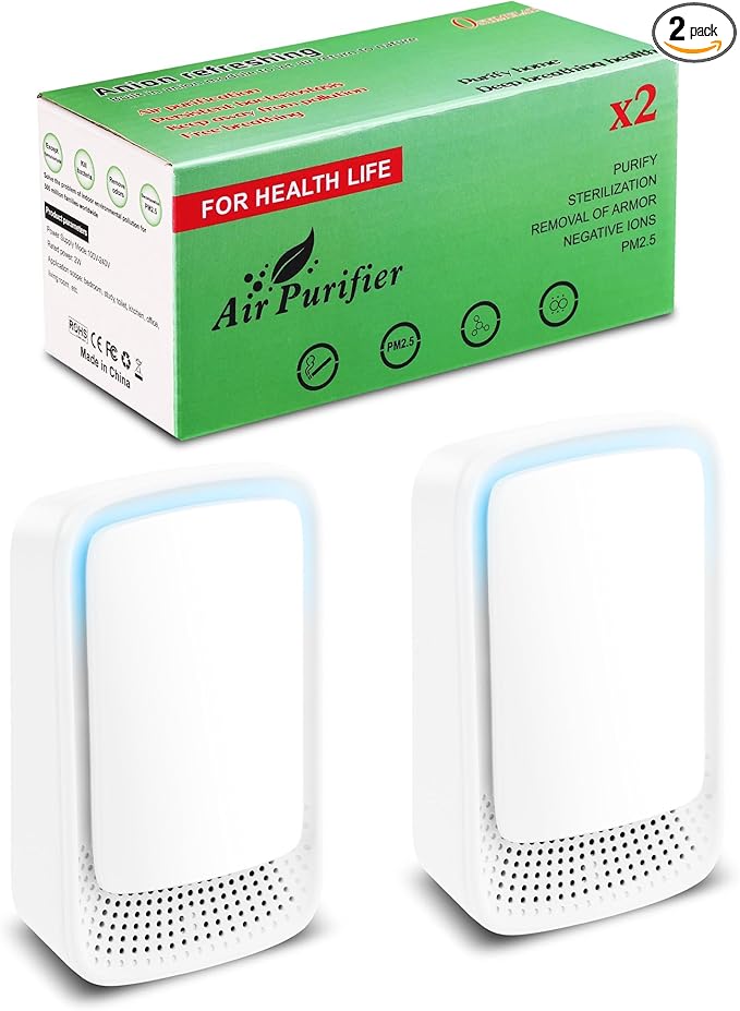VGY Plug In Air Purifier (2 Pack) – Ionizer Air Purifier, Quiet Negative Ion Air Purifiers, Portable Air Filter Odor for Home, Bedroom, Office, kitchen, Pet Room, Dorm, White