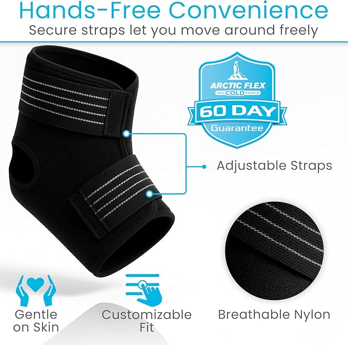 Arctic Flex Multi-Purpose Ice Pack Wrap - Reusable Gel Ice Packs for Ankle Injuries, Hot & Cold Compression Therapy for Pain Relief, Plantar Fasciitis, Achilles Tendonitis, Knee, Elbow & Hand Pain