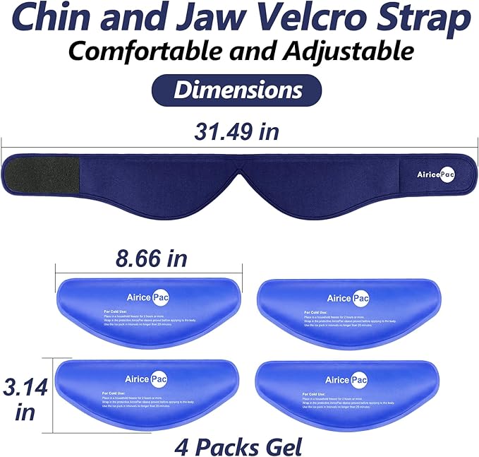 Wisdom Teeth Ice Pack Head Wrap, Face Ice Pack for Jaw Oral Surgery Pain Relief for TMJ, Teeth Removed, 4 Cold Therapy Gel Packs Reusable, Blue
