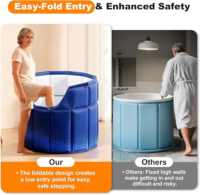 Portable Bathtub for Adult 27.5"x27.5" Collapsible Cold Plunge Bathtub Foldable No Installation Ice Bath Tub for Shower Stall, Bathroom Hot SPA Soaking Standing Tub