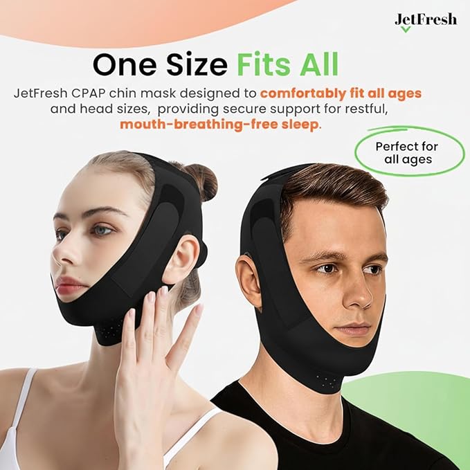 Chin Strap for Sleeping and Snoring - Black Anti Snoring Device for Men and Women, Breathable and Skin-Friendly Snore Stopper with Adjustable Fit That Holds Jaw in Place & Supports CPAP Users