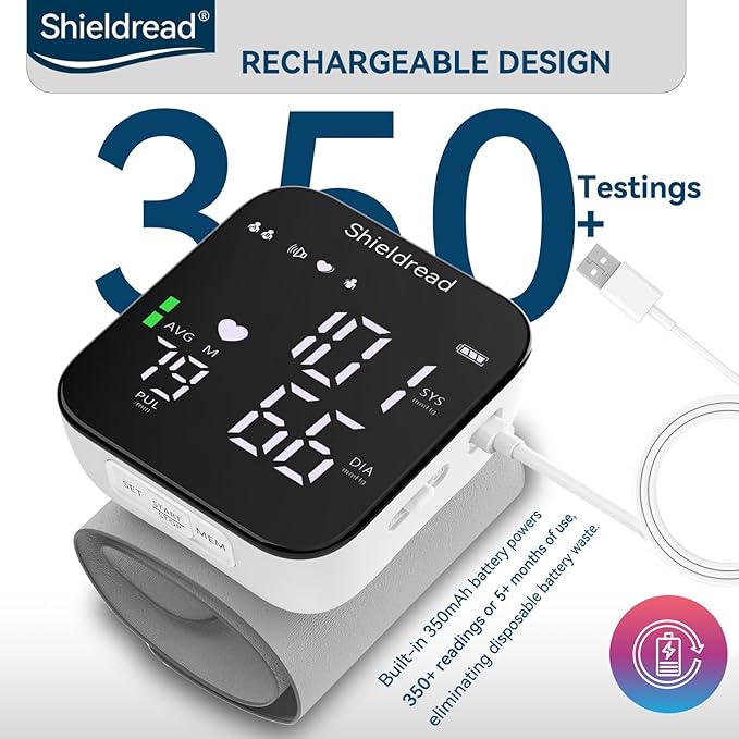 Rechargeable Blood Pressure Monitor Adult Cuff, Blood Pressure Cuff Wrist with Voice Broadcast, Blood Pressure Machine with Irregular Heartbeat, Including Travel Case & USB Cable