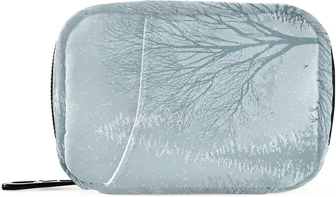 Snowflake Trees and Reindeer Travel Pill Organizer Case Box Container Weekly Portable Vitamin Medicine Holder Storage Bag with Zipper Removable