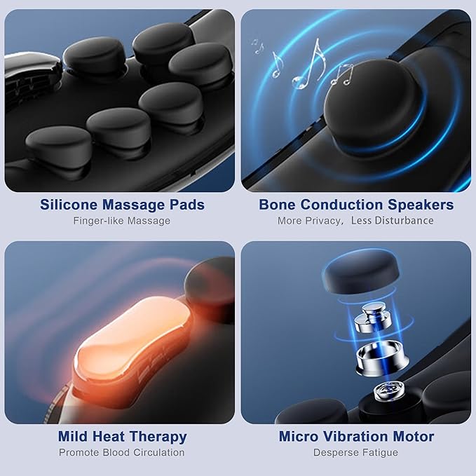 Eye Massager with Heat, 5 Massage Modes, Bluetooth Music, Soft Lightweight Foldable & Portable, IP65 Waterproof Sleep Mask, Gifts for Eye Care Strain Relief and Relaxation