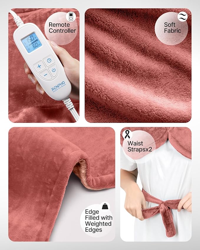 RENPHO Electric Heating Pad for Back, Birthday Gifts for Women Men Mom Dad, FSA Eligible & HSA Store, Neck and Shoulder Heat Pad, Fast Heating, 24"x33", ETL Certified, Pink