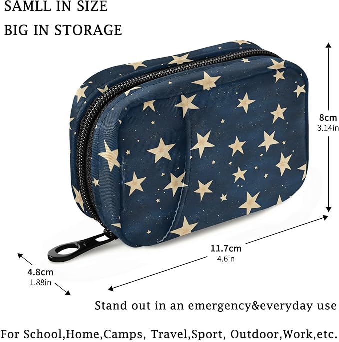 Fustylead Hand Draw Stars in Night Sky Pill Organizer and Storage Weekly with Zipper, Removable Pill Box Portable Medicine Organizer for Vitamin Fish Oil Supplement