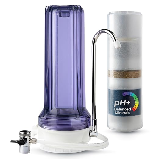 iSpring CT10-CL 7-Stage Countertop Water Filter System, pH-Balanced, Reduces Heavy Metals, VOCs, Chloramines, Lead, Bad Odor, and Chlorine, Up to 12 Months, 2.5" x 10", Clear (Filter Included)