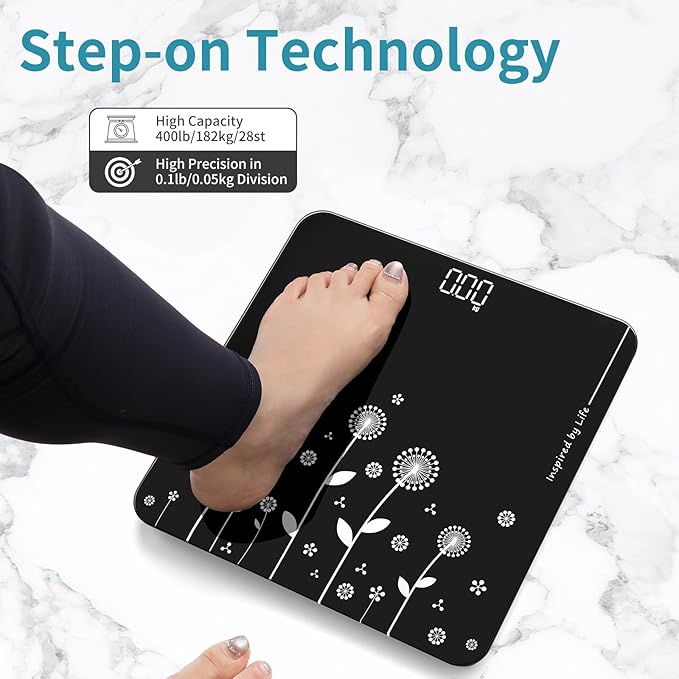 Vitafit Digital Bathroom Scale for Body Weight, High Precision in 0.1lb Assured by Weight Scale Professional Factory Since 2001, White LED and Step-On, 3*AAA Batteries Included, 400lb/182kg, Black