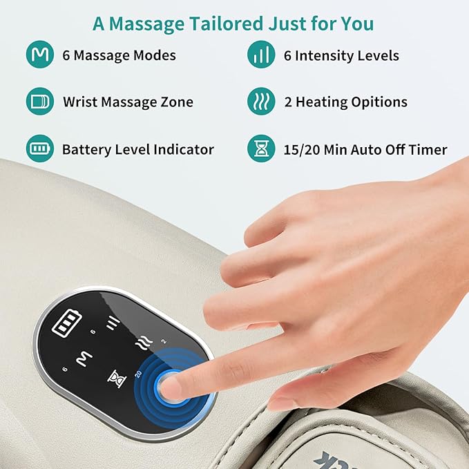 Nekteck Hand Massager with Heat and Compression, Cordless Hand Massager for Arthritis and Carpal Tunnel Wrist-to-Fingers Pain Relief for Women Men, Rechargeable