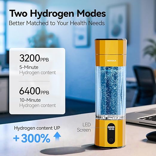 Upgrade Hydrogen Water Bottle, Up to 6400PPB Hydrogen Water Generator -SPE PEM Tech, 7OZ Food-Grade PC Hydro Water Machine, Health Care Gifts for Husband, Wife, Family, Friends, Travel (Yellow)