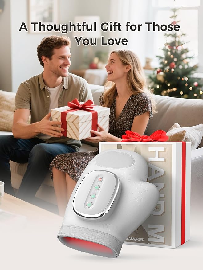 【Christmas Gift】Hand Massager with Heat & Compression – Relief for Arthritis, Carpal Tunnel, & Muscle Tension – 3 Massage Modes, 5 Compression Levels, & Adjustable Temperature – Gift for Women, Men