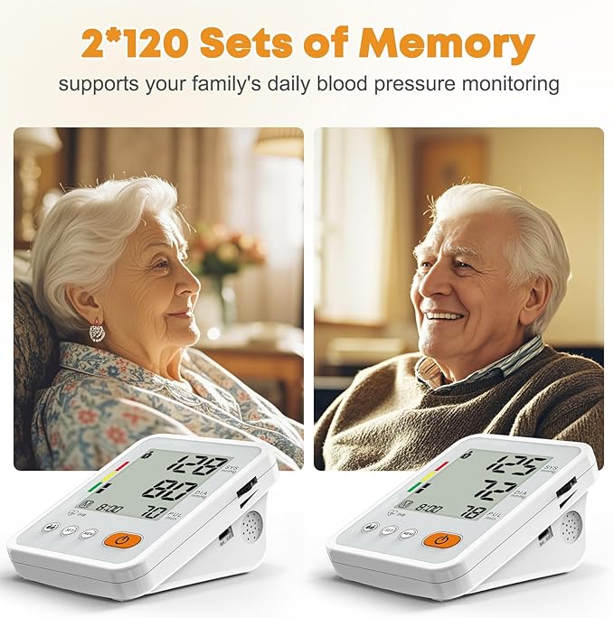 Blood Pressure Monitors for Home Use with 2 Size Cuff, Blood Pressure Monitor XL & Medium-Large Cuffs, 2 * 120 Memory Sets, 4 Aa Batteries Included