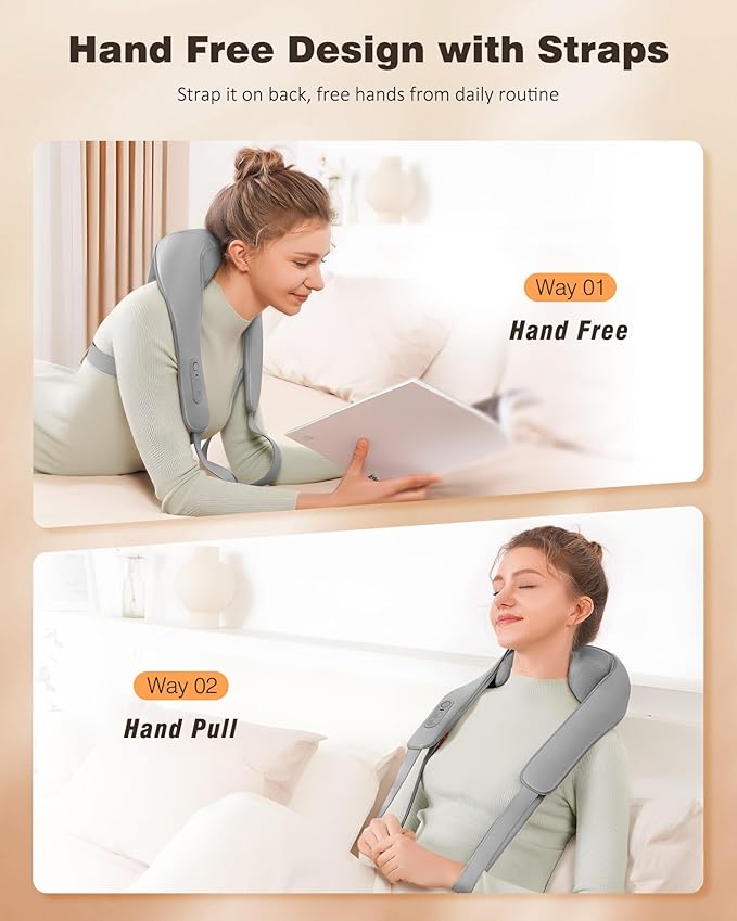 KNQZE Neck and Shoulder Massager with Heat, Cordless Back and Neck Massager, Upgraded Graphene Heating, 4D Shiatsu Deep Kneading Massage for Shoulder, Back Pain Relief (Gray)