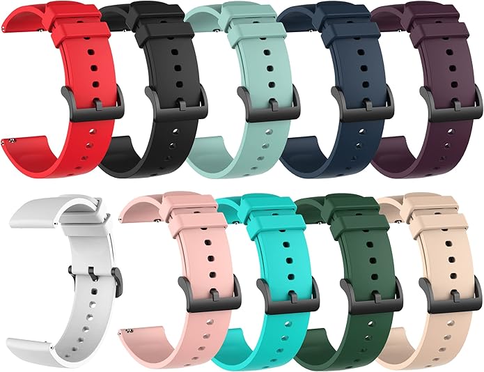 TenCloud 10Pack Compatible with FITVII H56/FT26 Fitness Tracker 1.7 inch Bands 22mm, Replacement Breathable Lightweight Soft Silicone Sweat Resistant Sport Wristbands Band for FITVII H56