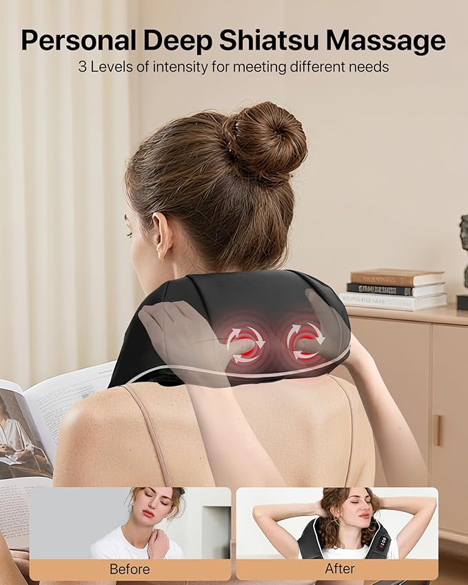 ALLJOY Shiatsu Neck and Back Massager with Heat, Deep Tissue Kneading Electric Massager for Shoulder, Lumbar, and Leg Pain Relief, Self-Care Wellness Gifts for Women Men Mom Dad