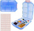 2Pack Travel Pill Organizer - 10 Compartments Pill Case with 64 Stickers, Pill Organizer 2 Times A Day, 10 Days Portable Compartments for Vitamins, Fish Oils, Supplements(Blue)