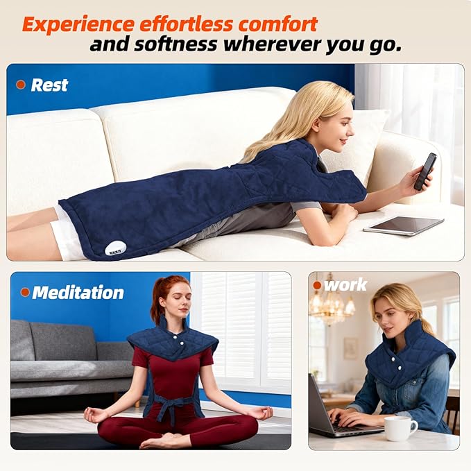 Heating Pad for Neck, Shoulders and Back, 24"x37" Large Weighted Electric Heated Pad with 9 Heat Settings & 4 Timer Options, Auto Shut-Off, Machine Washable Grandmother Birthday Christmas Women Gift