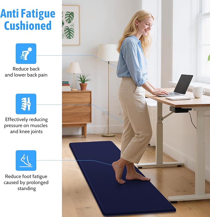 StepLively Kitchen Mat, 2 PCS Kitchen Rugs, Cushioned Kitchen Mats for Floor, Anti Fatigue Kitchen Rug Set, Non-Skid Standing Mat for Kitchen, Office, Sink, 17.3"×30"+17.3"×59", Blue