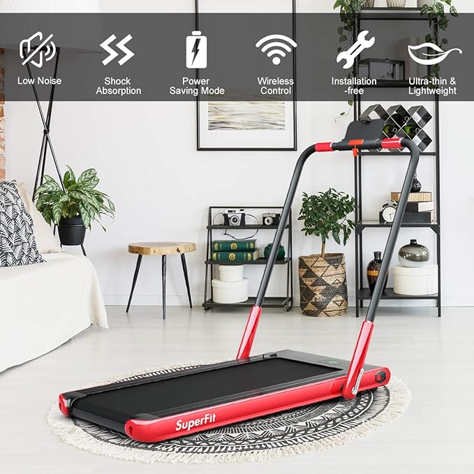 GYMAX Walking Pad, 2 in 1 Free Installation Under Desk Treadmill with Smart App, Remote Control & LED Display, 2.25HP Foldable Portable Compact Running Machine for Small Spaces Home Office